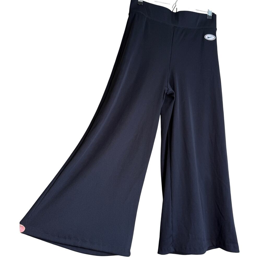 Nike Pants Wide Leg Women Medium Black Comfort Flattering Ribbed Dark Academia
